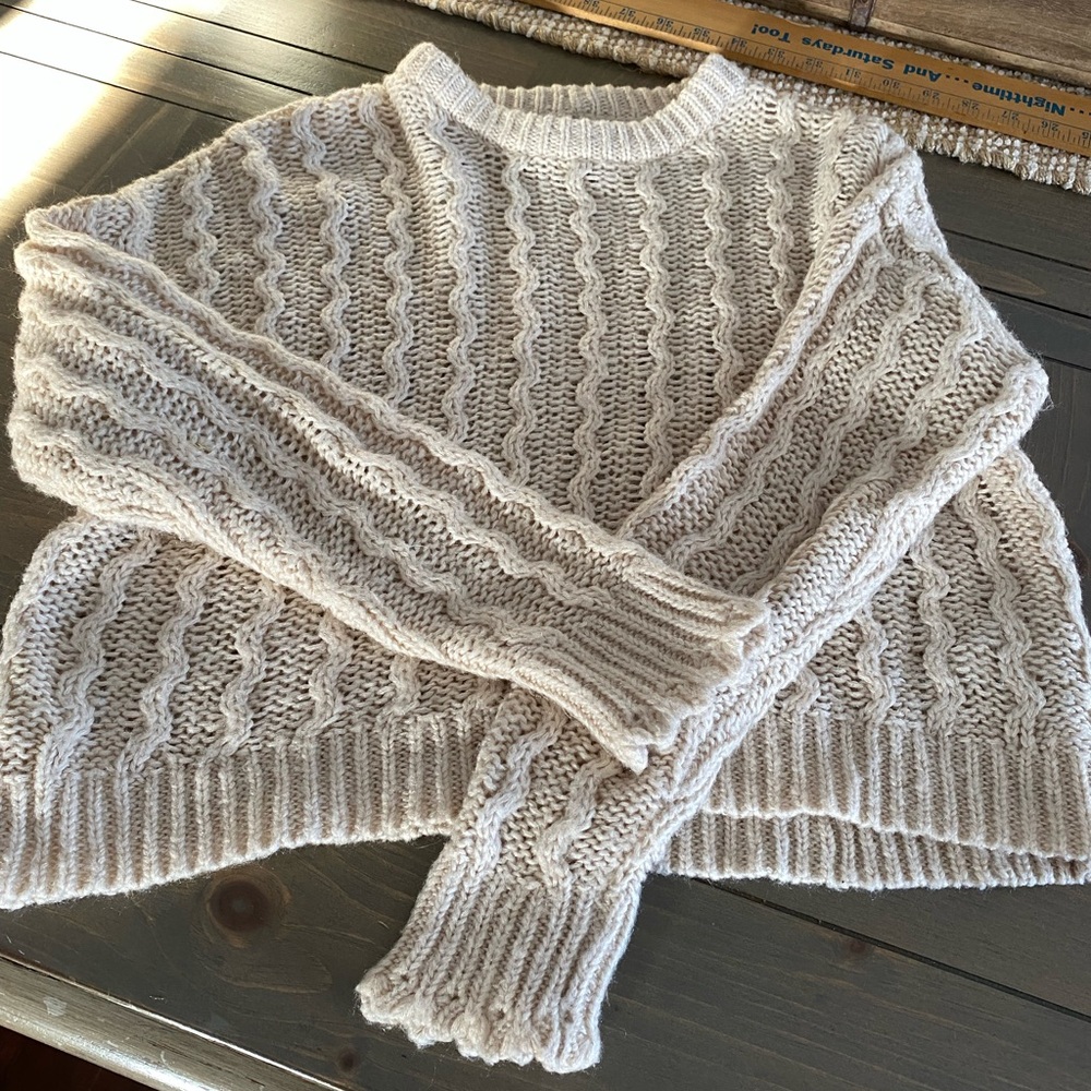 H&M Divided Beautiful knit crop see thru sweater neutral cream color